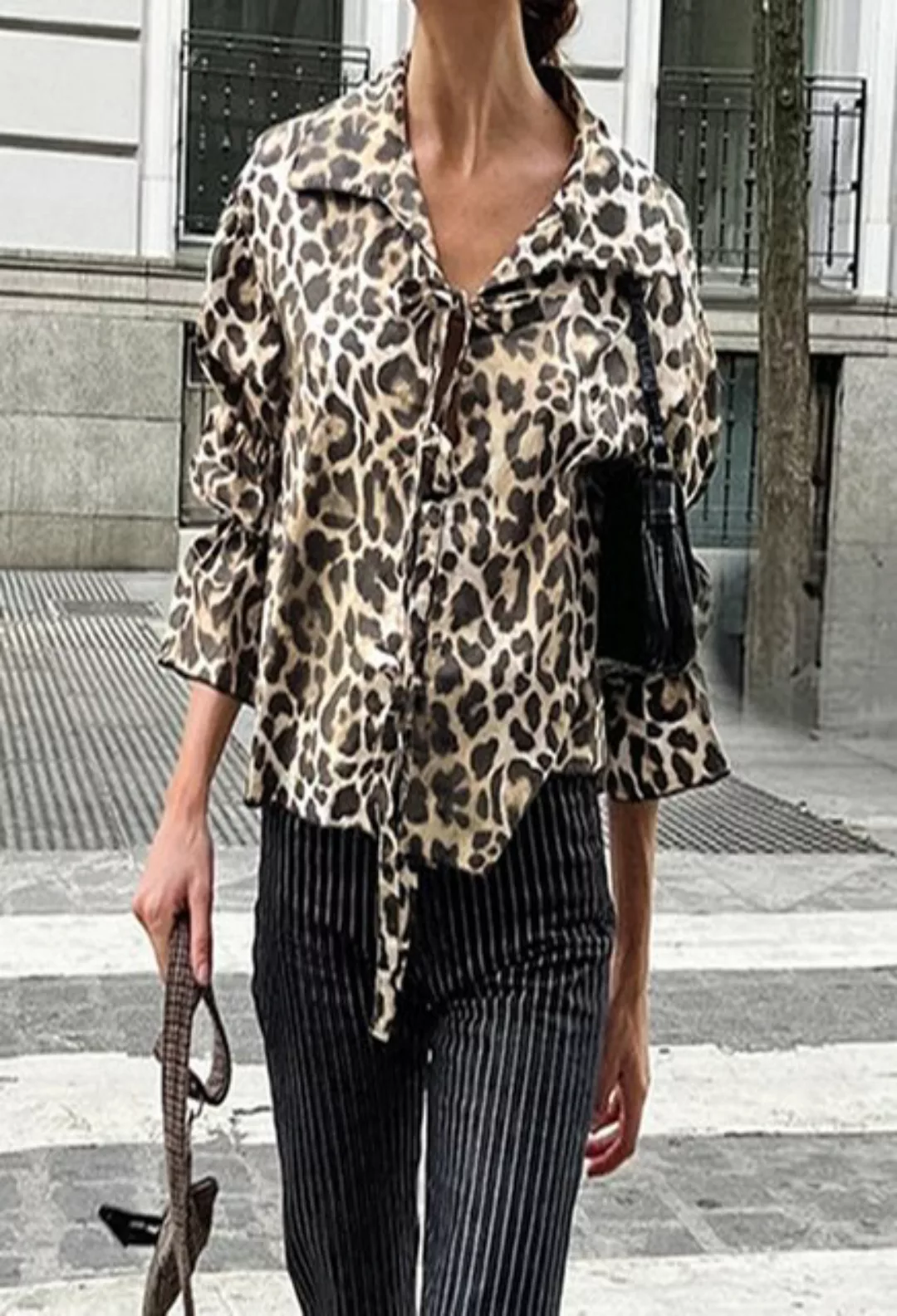 LOVGCCN Langarmhemd Vintage Krawatte Leopard Print Hemd Mode Lose Revers Bu günstig online kaufen