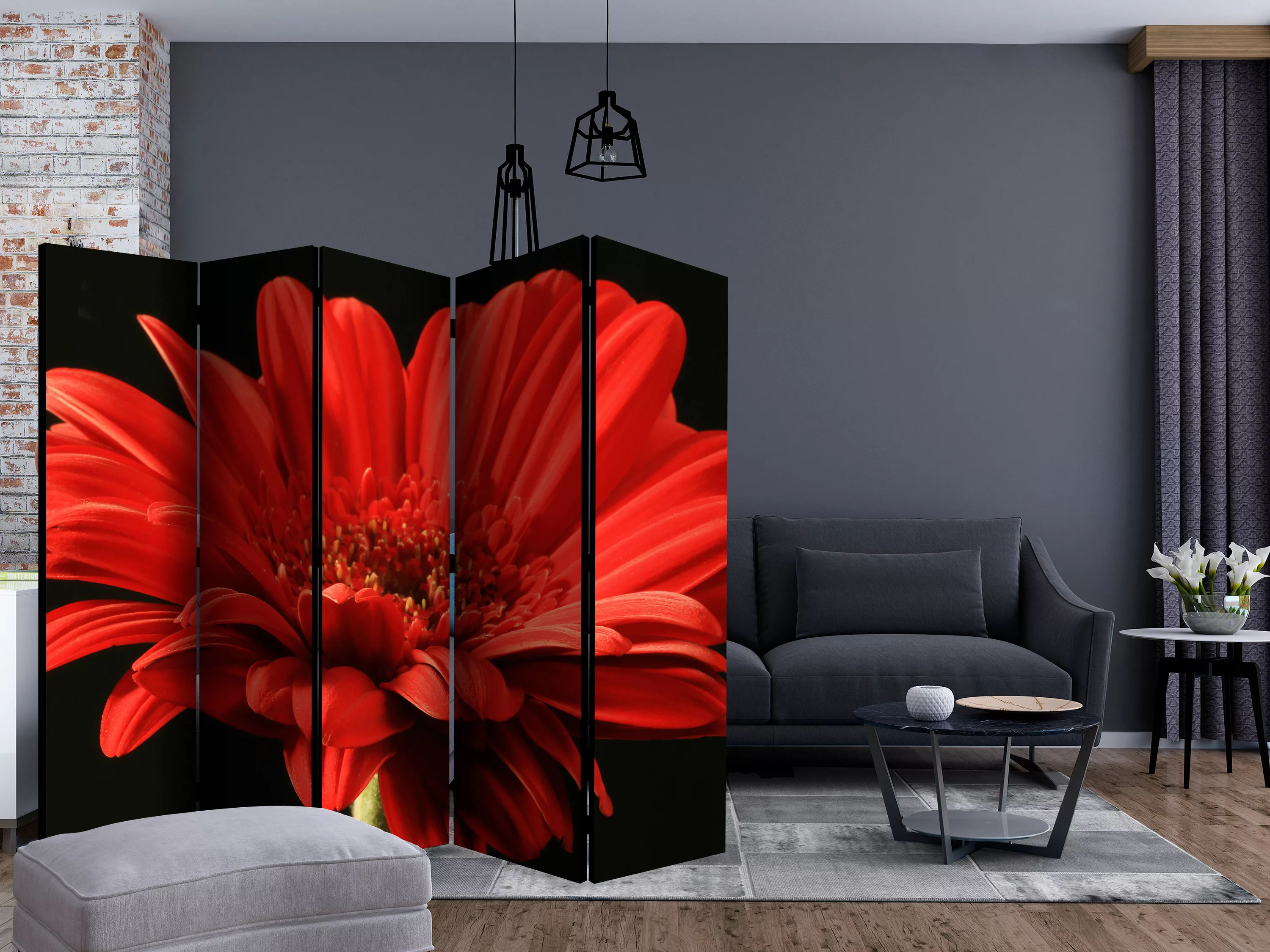 5-teiliges Paravent - Red Gerbera Flower Ii [room Dividers] günstig online kaufen