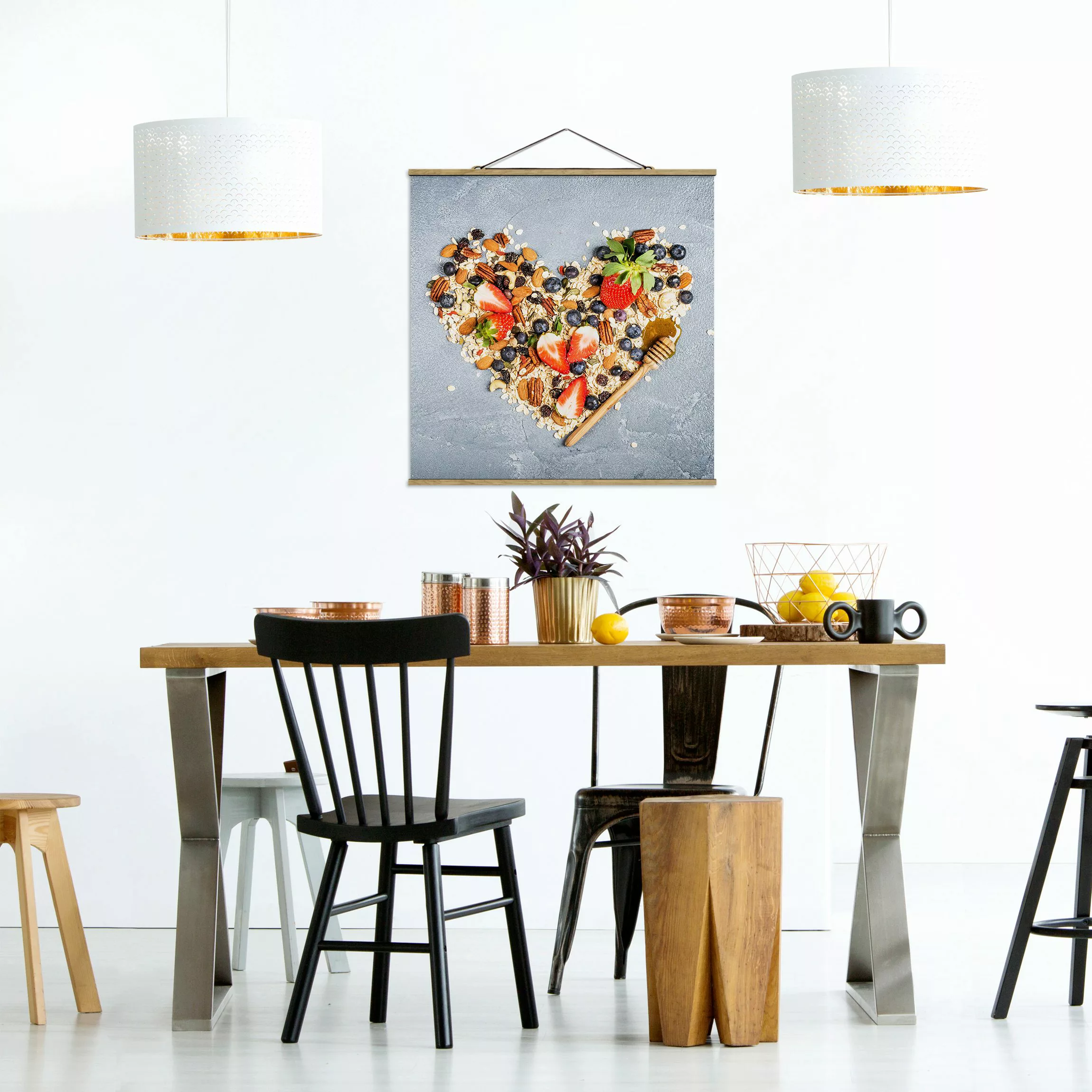 Stoffbild Küche mit Posterleisten - Quadrat Müsliherz günstig online kaufen