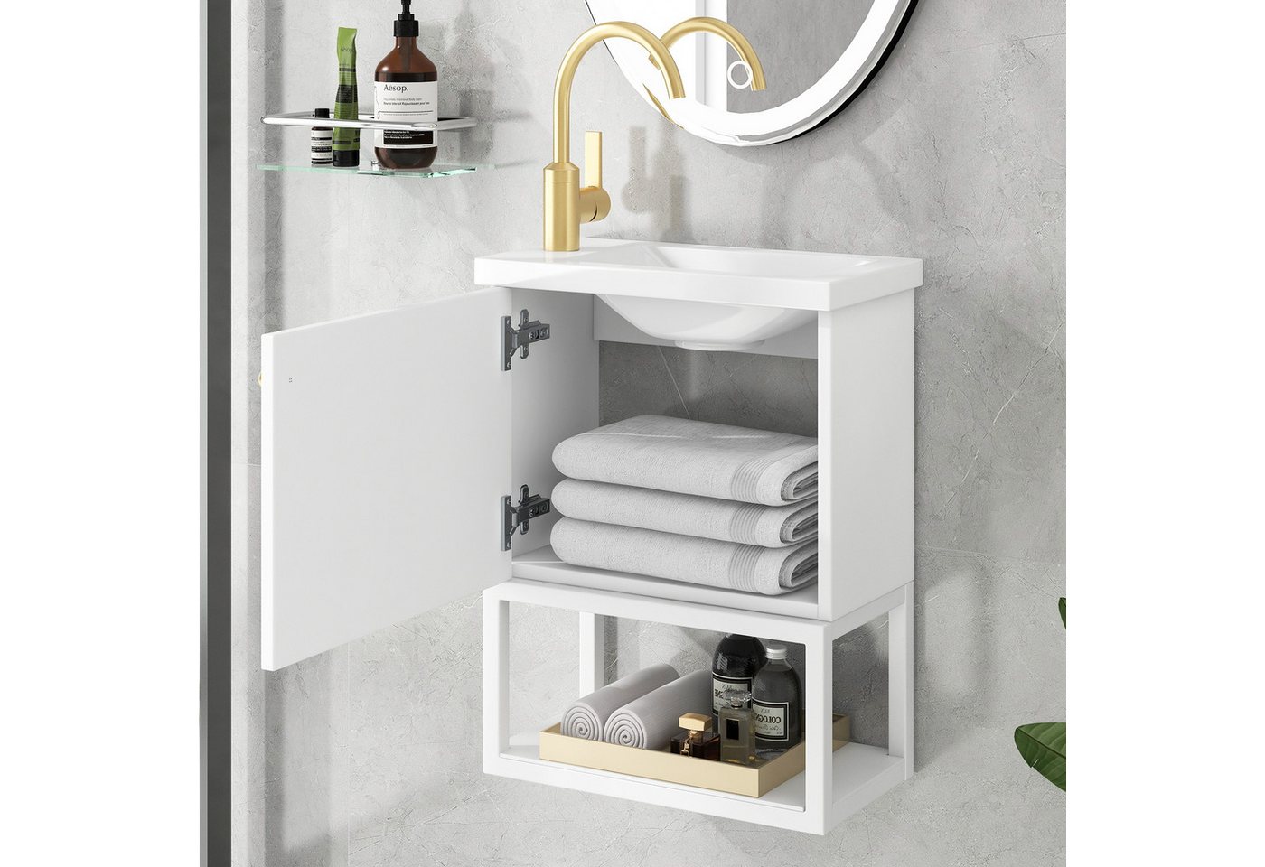 LIFEISLE Waschbeckenschrank 40 cm, Waschtischunterschrank hängend weiß und günstig online kaufen