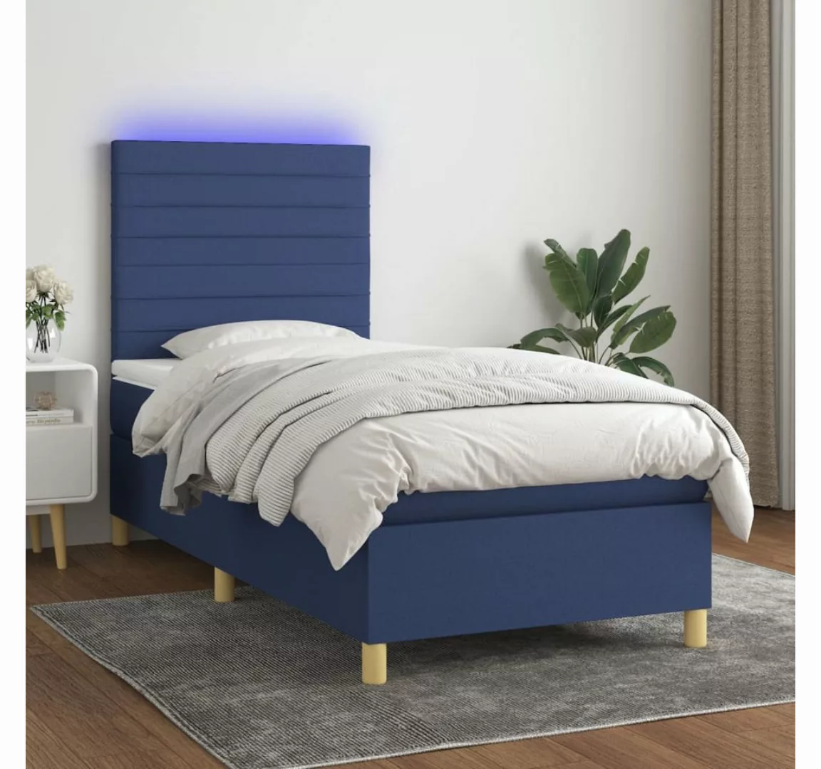 vidaXL Boxspringbett (80 x 200 cm, Streifen Horizontal, Blau), mit LED günstig online kaufen