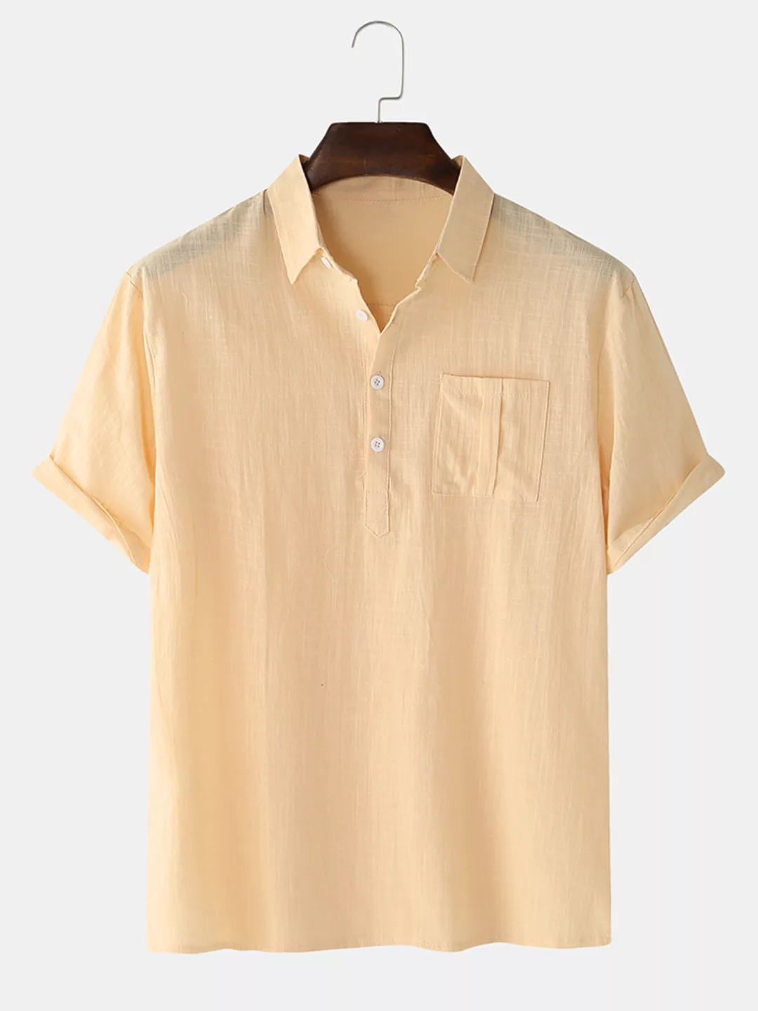 Herren Solid Color Light & Casual Brusttasche Revers Kragen Henley Shirts günstig online kaufen