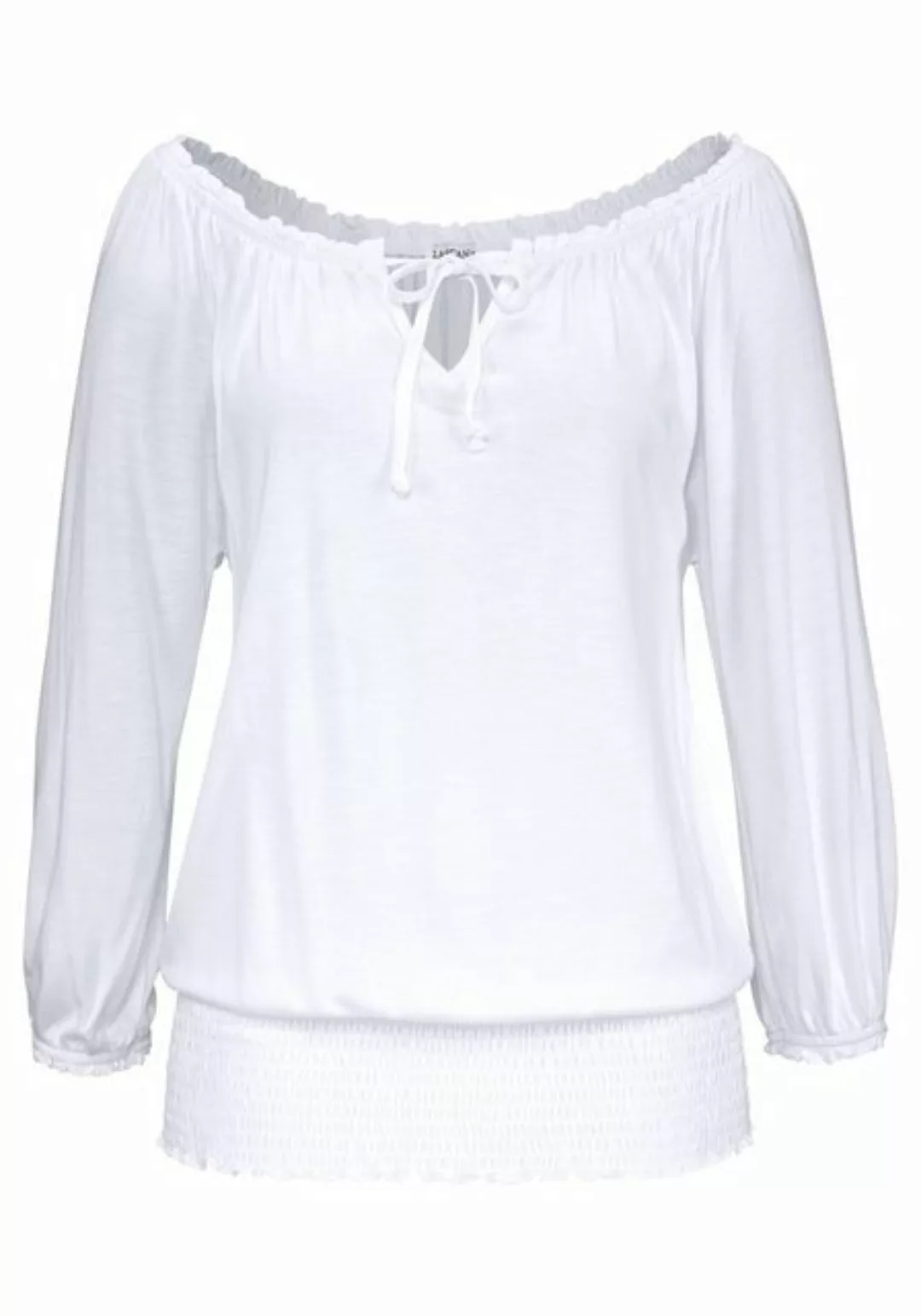 LASCANA Carmenshirt mit 3/4-Ärmeln, Blusenshirt mit Bindeband und Gummizug günstig online kaufen