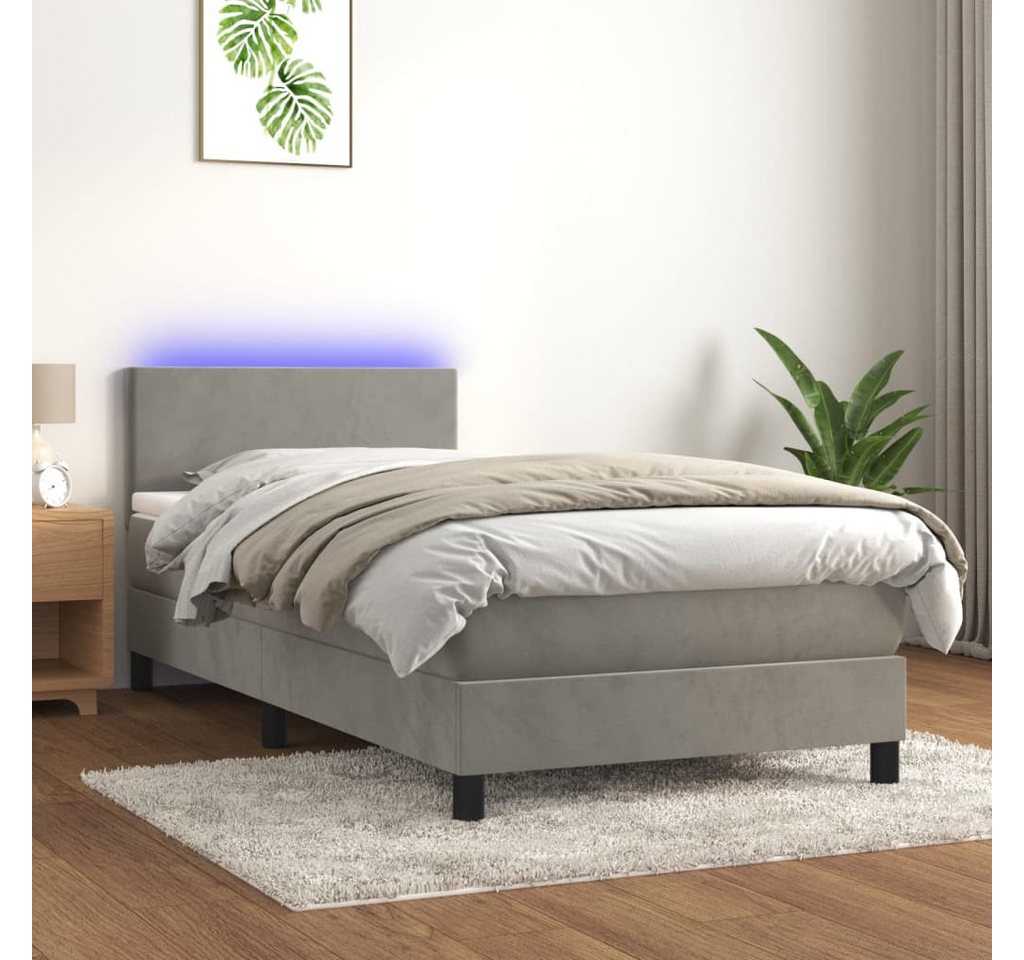 vidaXL Boxspringbett Boxspringbett mit Matratze LED Hellgrau 90x200 cm Samt günstig online kaufen