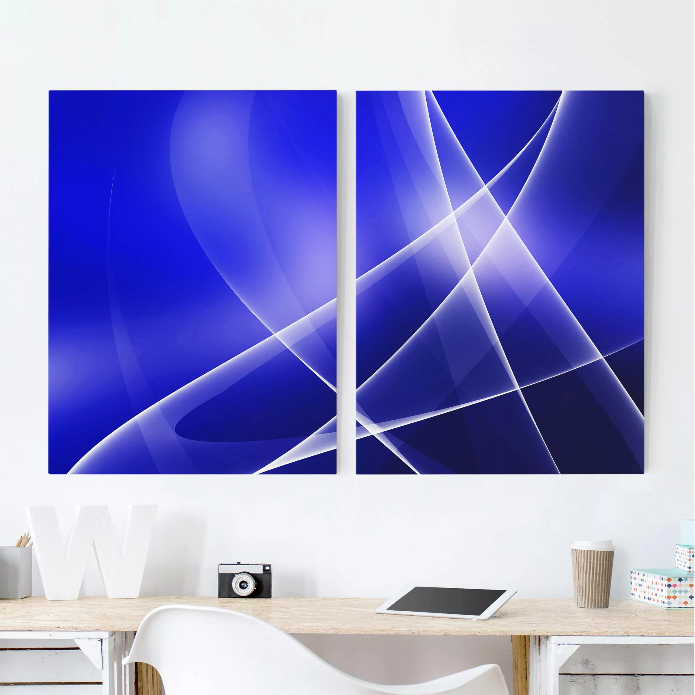 2-teiliges Leinwandbild Abstrakt - Querformat Blue Disco günstig online kaufen