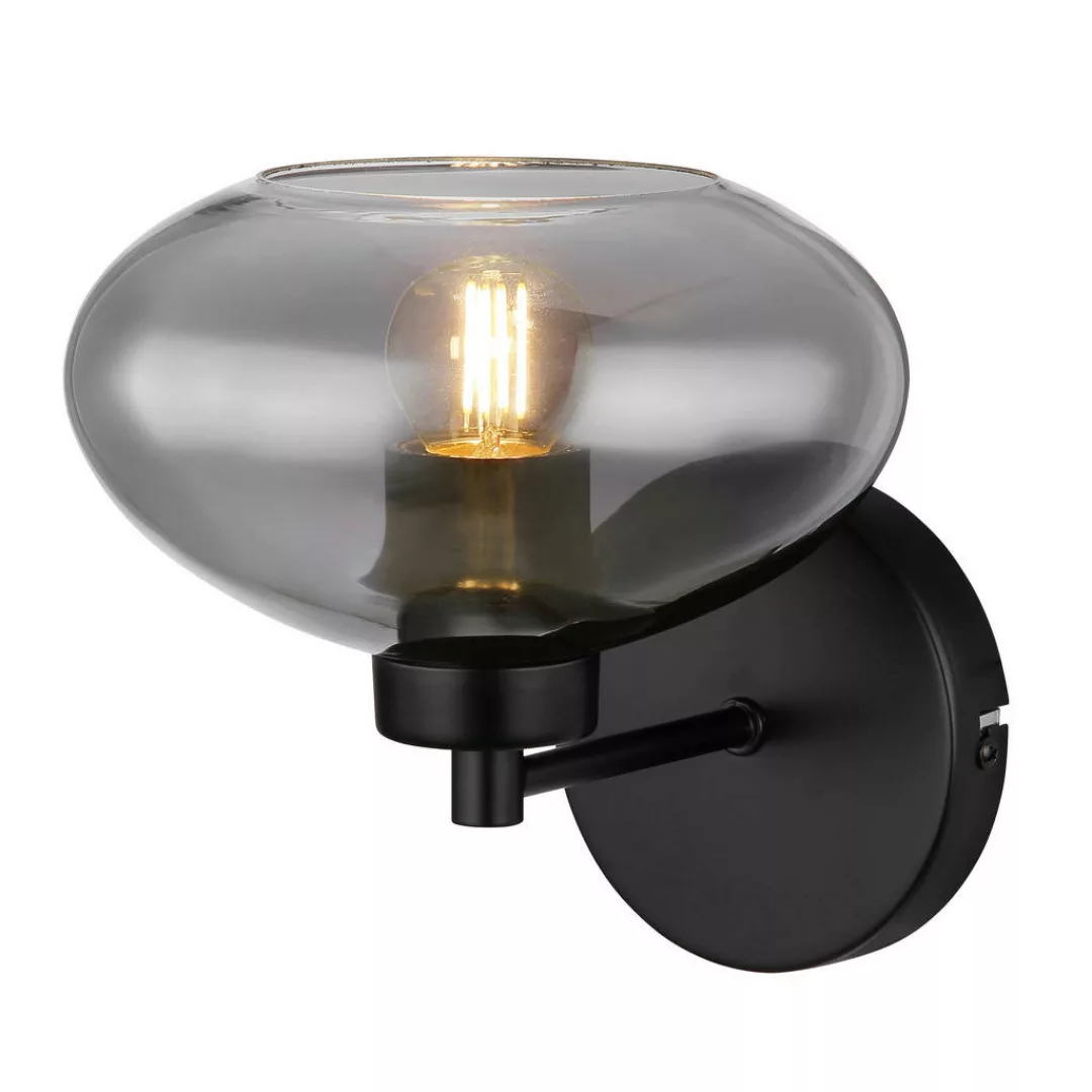 Globo Wandlampe Shaun 1-flammig Schwarz matt-Rauchfarben 180 x 200 mm günstig online kaufen