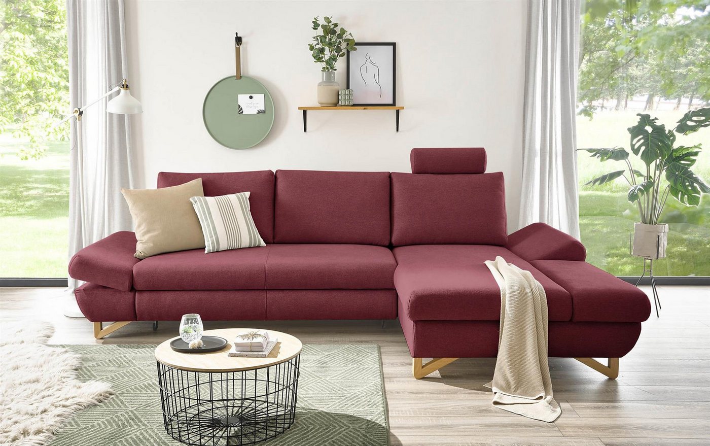 Design-Wohngalerie Sofa Ecksofa Halsta - Strukturstoff Denim, Recamiere rec günstig online kaufen