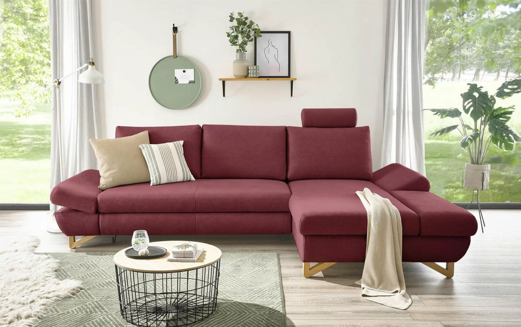 Design-Wohngalerie Sofa Ecksofa Halsta - Strukturstoff Silber, Recamiere re günstig online kaufen