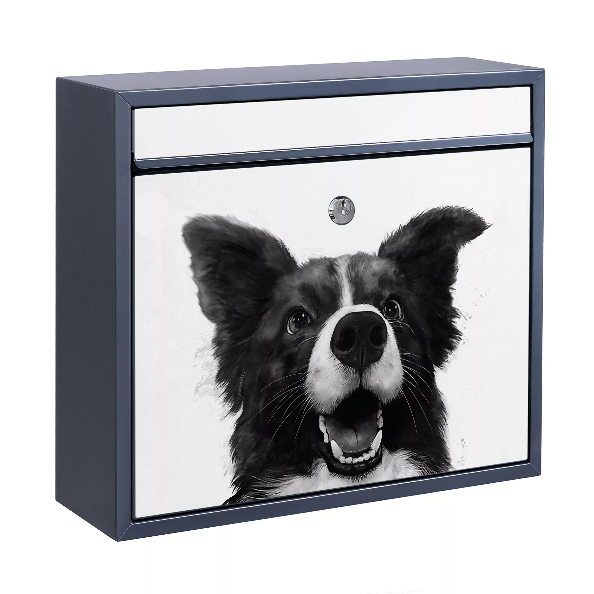 Briefkasten mit eigenem Text Illustration Hund Border Collie Schwarz Weiß M günstig online kaufen