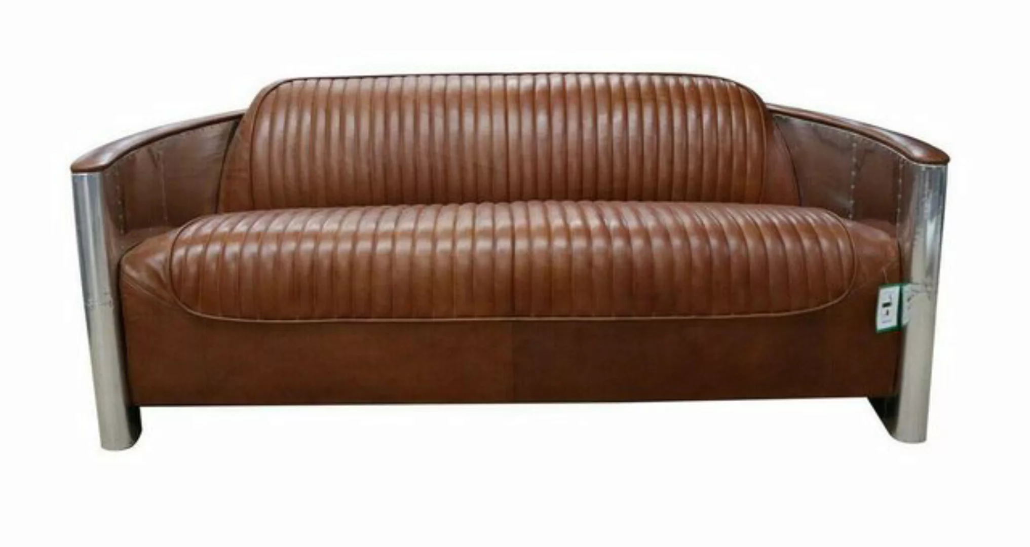 JVmoebel Sofa Design Club 3 Sitzer Sofa Vintage Leder Aluminium Couchen, Ma günstig online kaufen