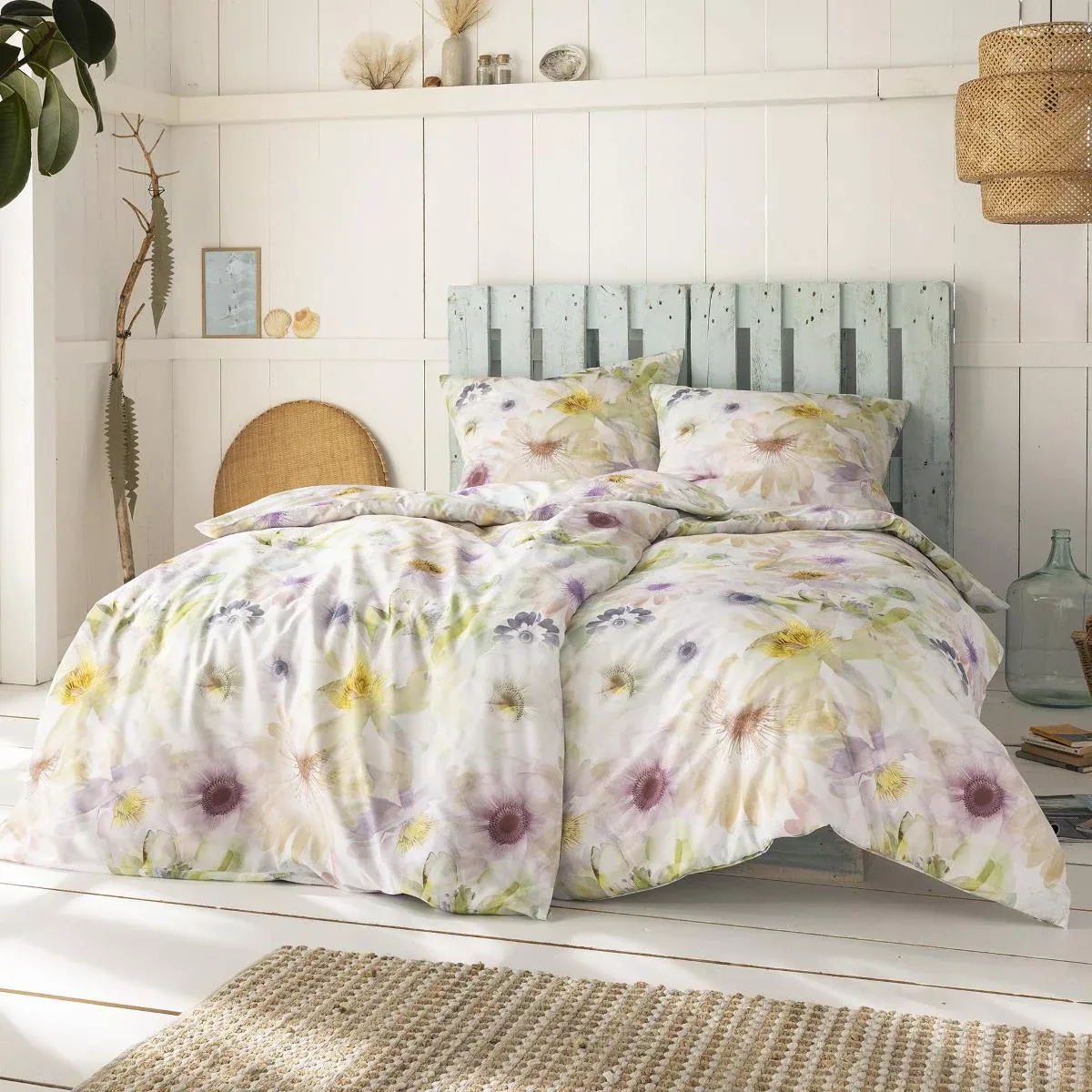 Estella Mako Satin Bettwäsche Zoey 4808-985 Blumen Pastell 135x200 günstig online kaufen