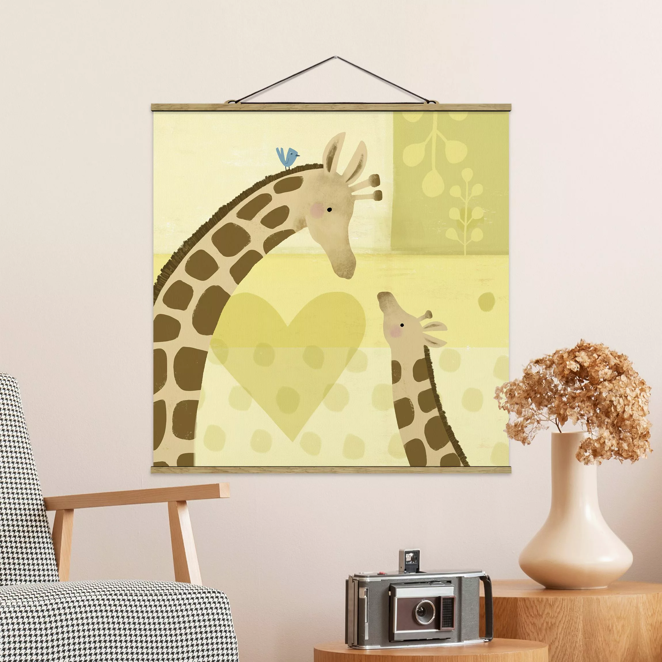 Stoffbild Tiere mit Posterleisten - Quadrat Mama und ich - Giraffen günstig online kaufen