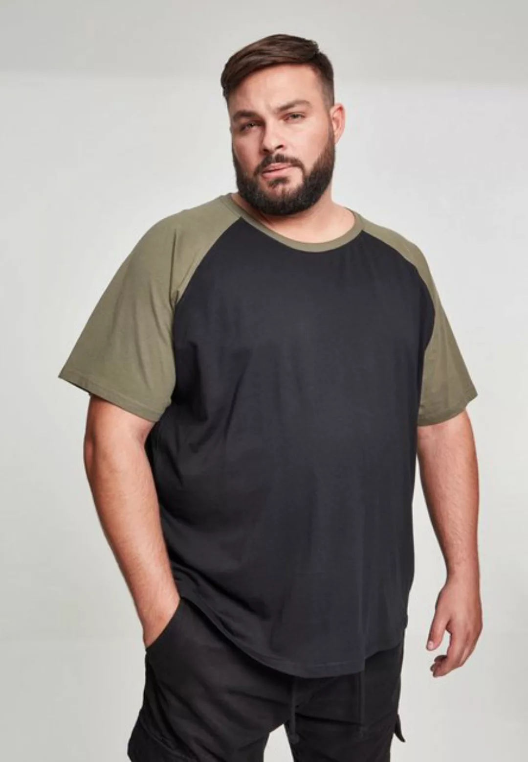 URBAN CLASSICS T-Shirt TB639 - Raglan Contrast Tee blk/olive 5XL günstig online kaufen