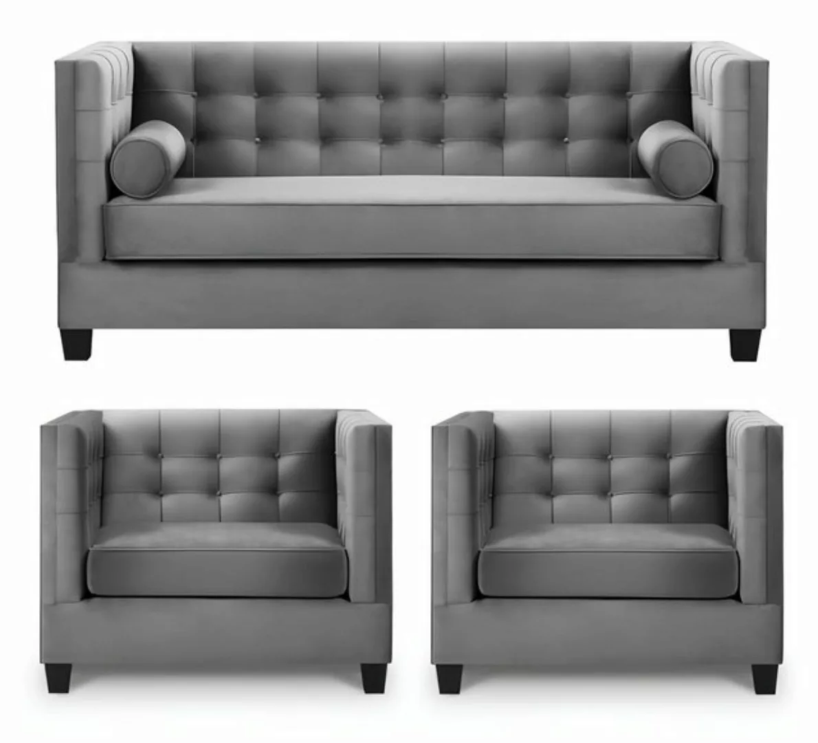 Xlmoebel Sofa Neue Wohnzimmermöbel in Grau: Schlafsofa und Sessel Set aus S günstig online kaufen