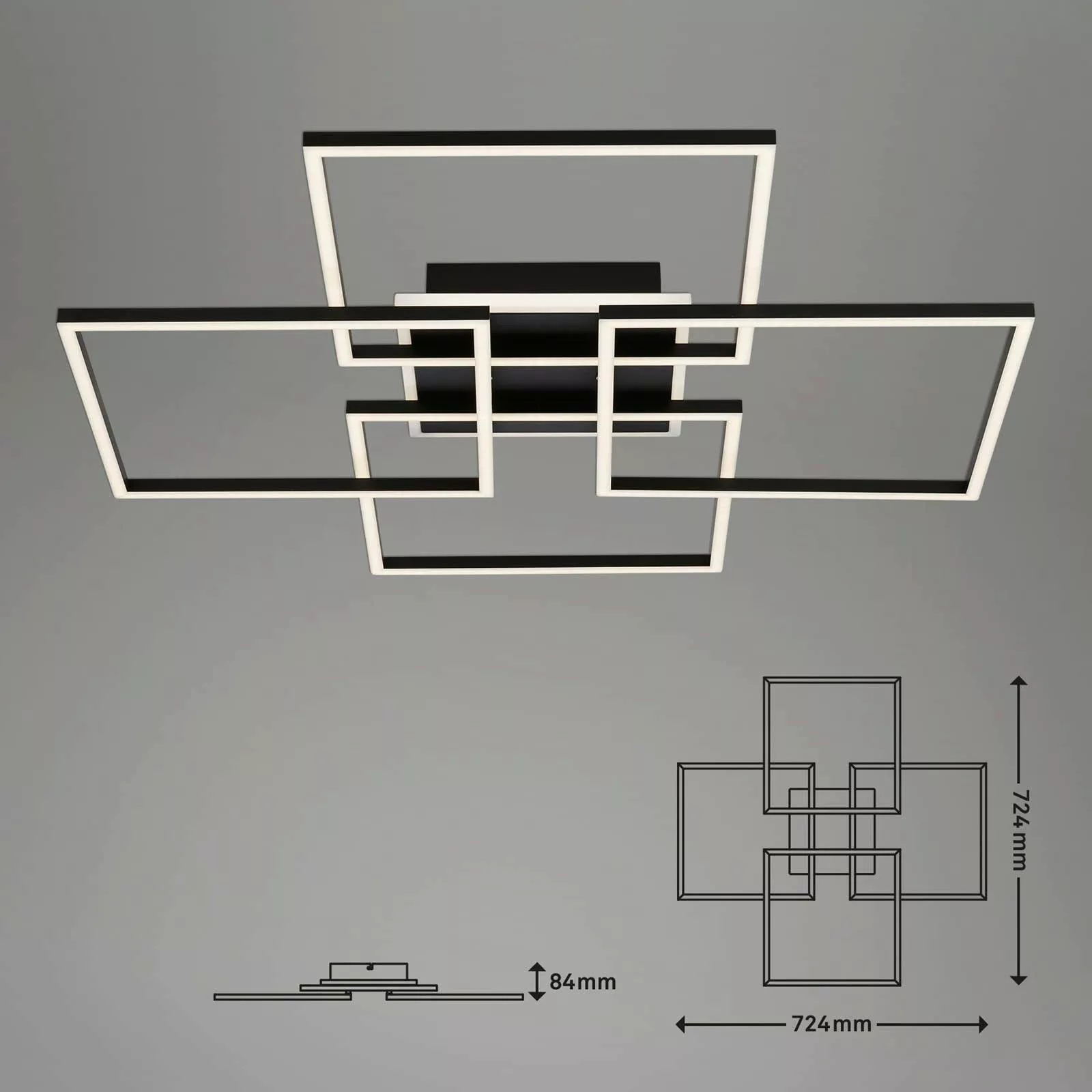 LED-Deckenleuchte Frame S, 72,4x72,4 cm, schwarz günstig online kaufen