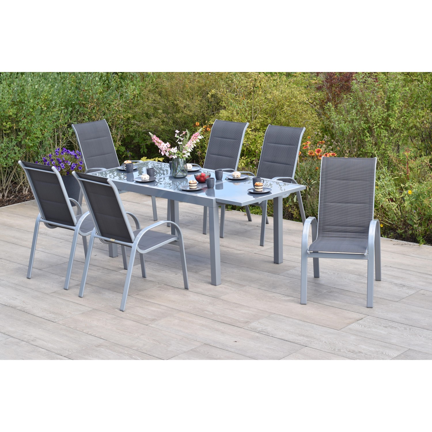 Merxx Amalfi di Lusso Set 7 -tlg. 6 Stapelsessel Gartentisch 160 (220) x 90 günstig online kaufen