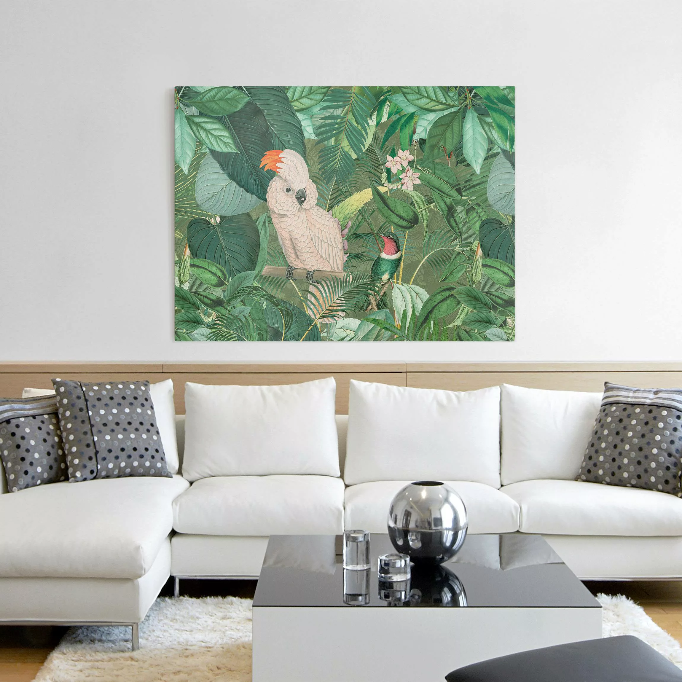 Leinwandbild Vintage Collage - Kakadu und Kolibri günstig online kaufen