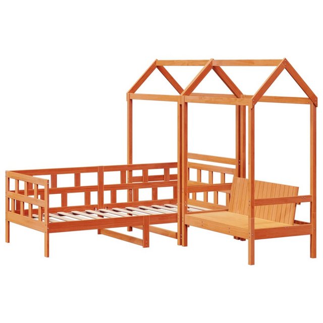 vidaXL Bett Tagesbett Set mit Dach Wachsbraun 90x190 cm Massivholz Kiefer günstig online kaufen
