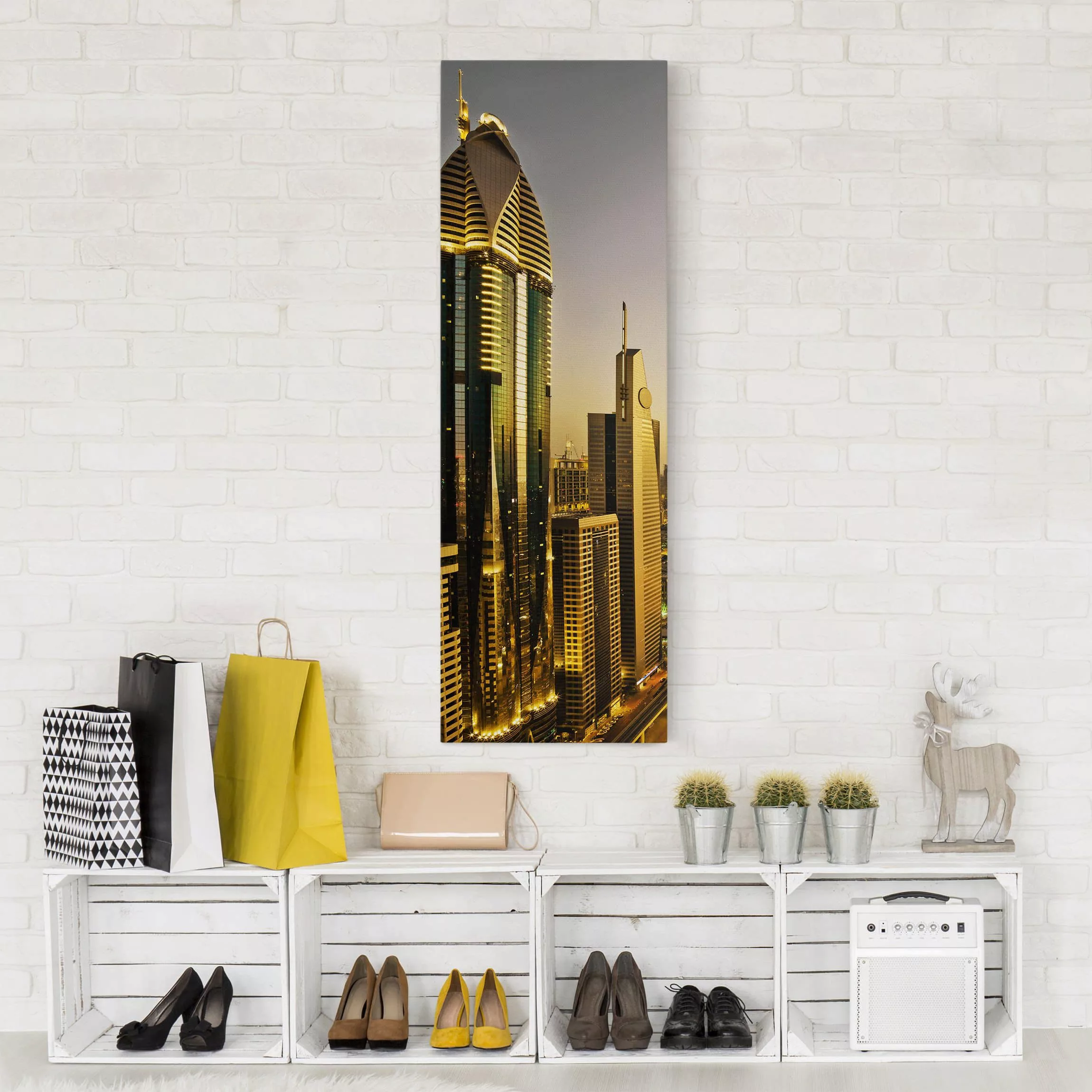 Leinwandbild Architektur & Skyline - Hochformat Goldenes Dubai günstig online kaufen