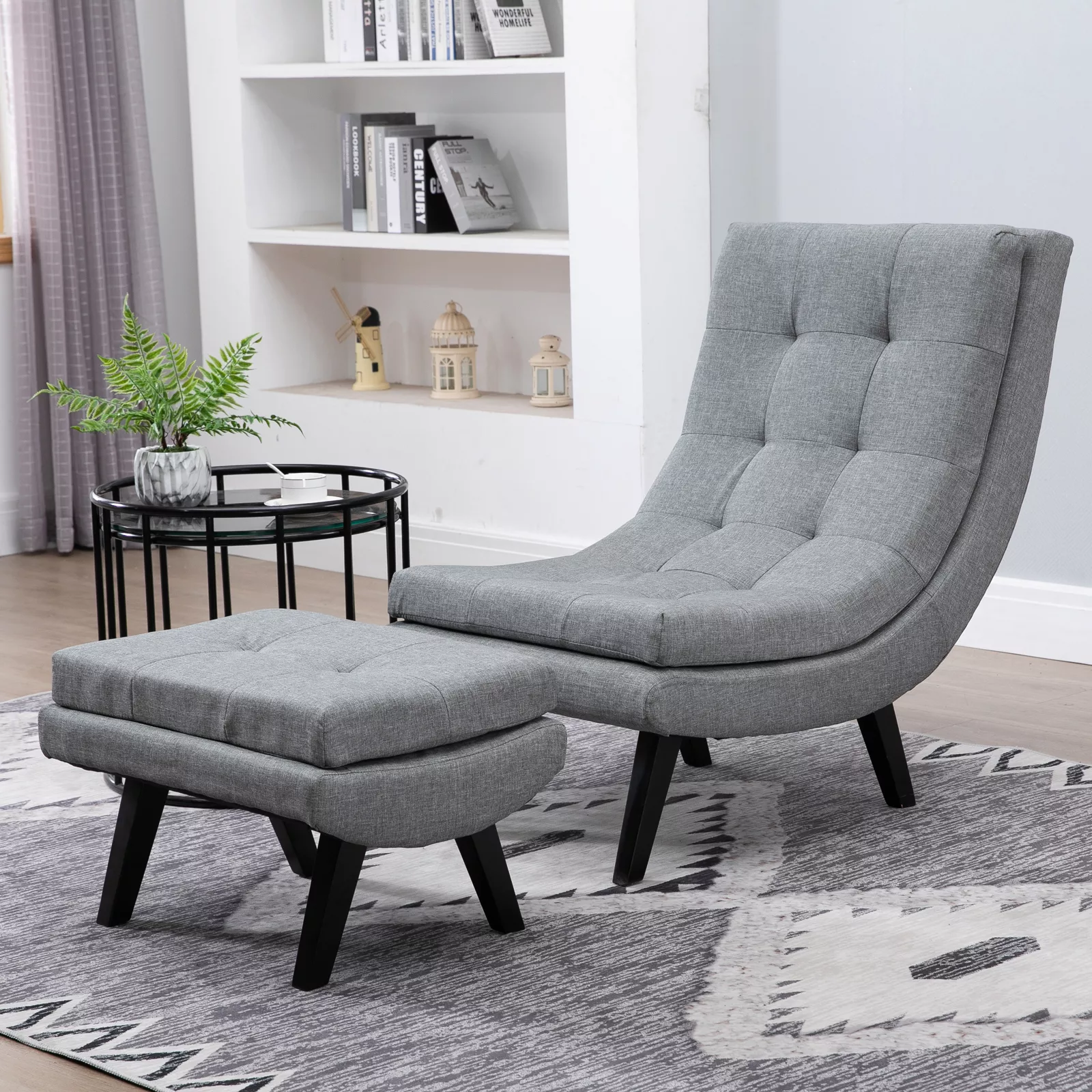 HOMCOM Sessel mit Fußhocker  Relaxliege Chaiselongue, Kautschukholzbeine, L günstig online kaufen