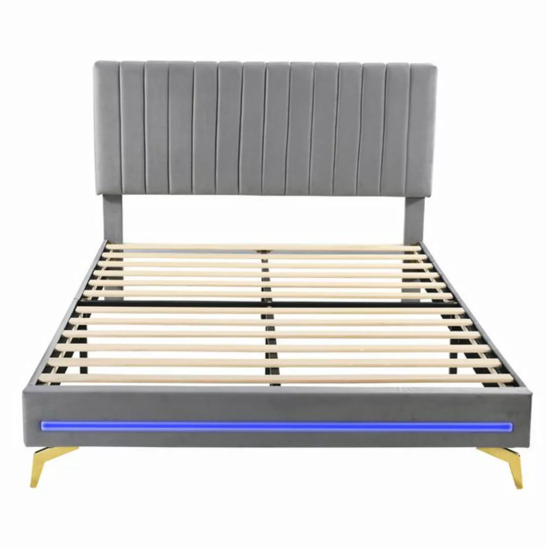 REDOM Polsterbett Doppelbett mit LED-Leuchten und Lattenrost, Samtstoff (mi günstig online kaufen