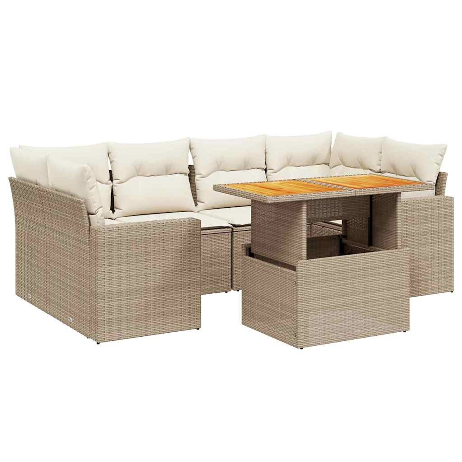 vidaXL 7-Tlg Garten-Sofagarnitur mit Kissen Beige Poly Rattan 3271212 günstig online kaufen