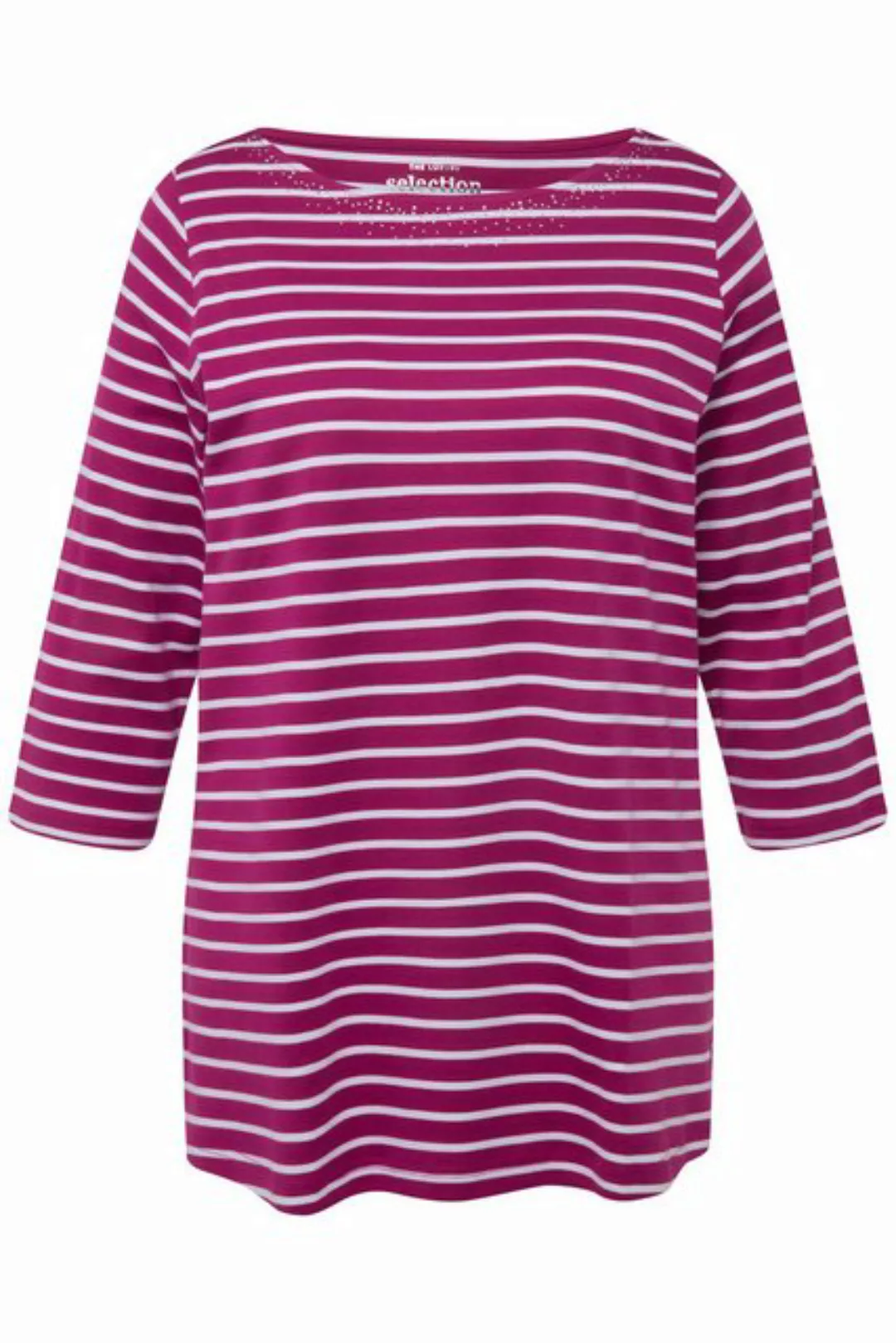 Ulla Popken Rundhalsshirt Ringelshirt Pima Cotton U-Boot-Ausschnitt 3/4-Arm günstig online kaufen