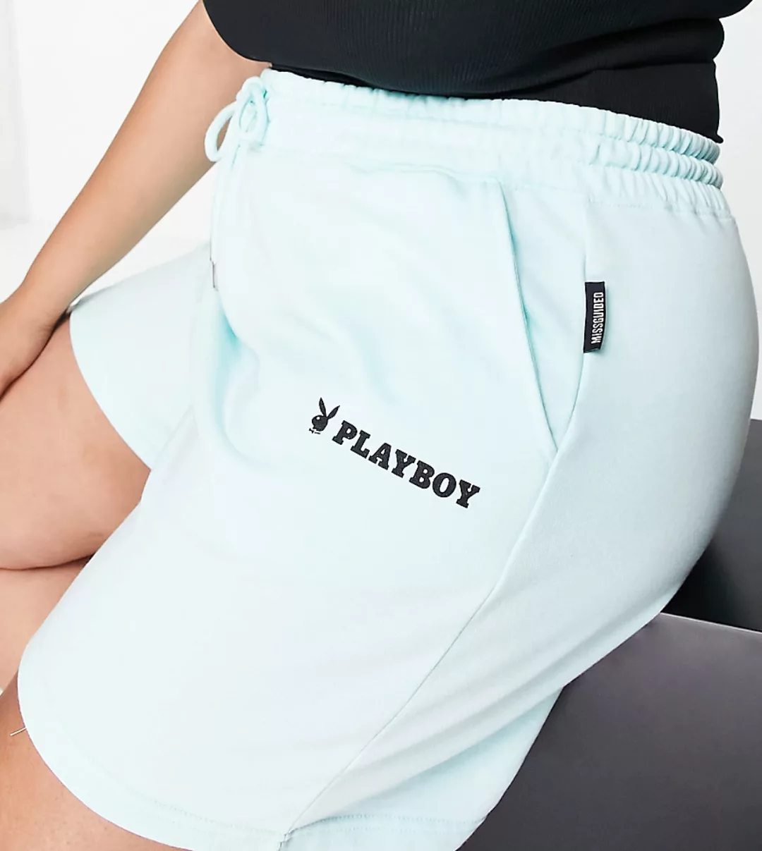 Missguided Plus – Playboy – Boyfriend-Shorts in Grün, Kombiteil günstig online kaufen