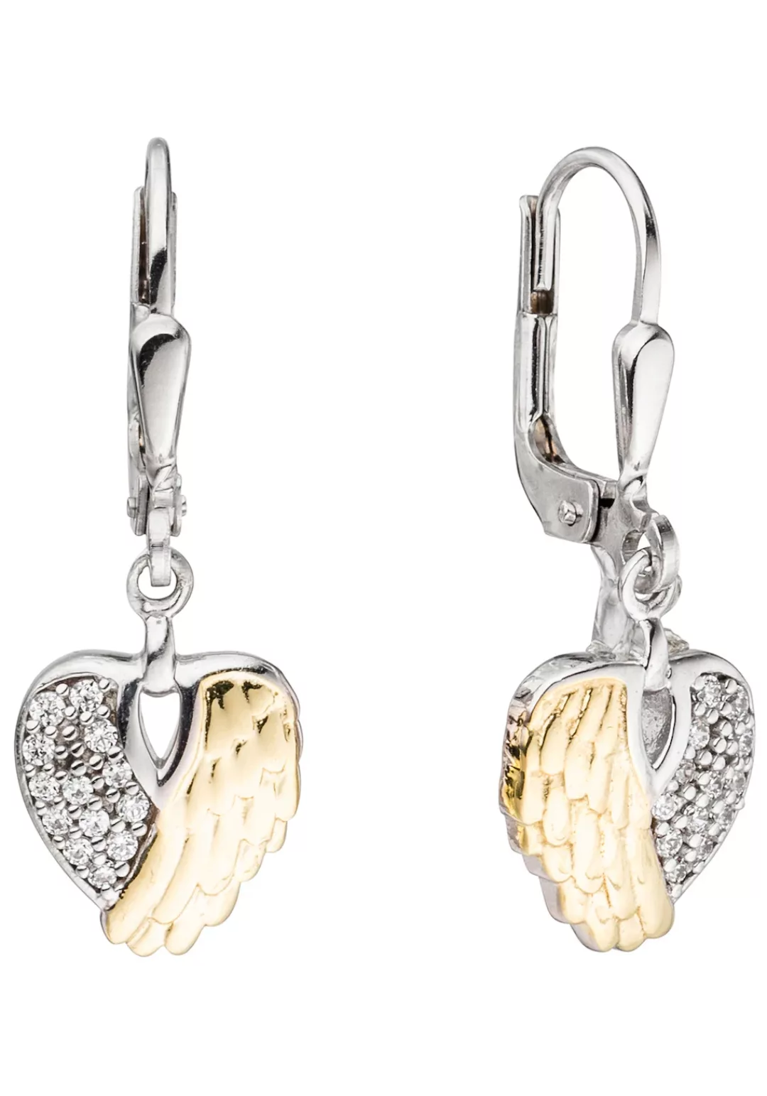 JOBO Paar Ohrhänger "Herz Flügel", 925 Silber bicolor mit Zirkonia günstig online kaufen