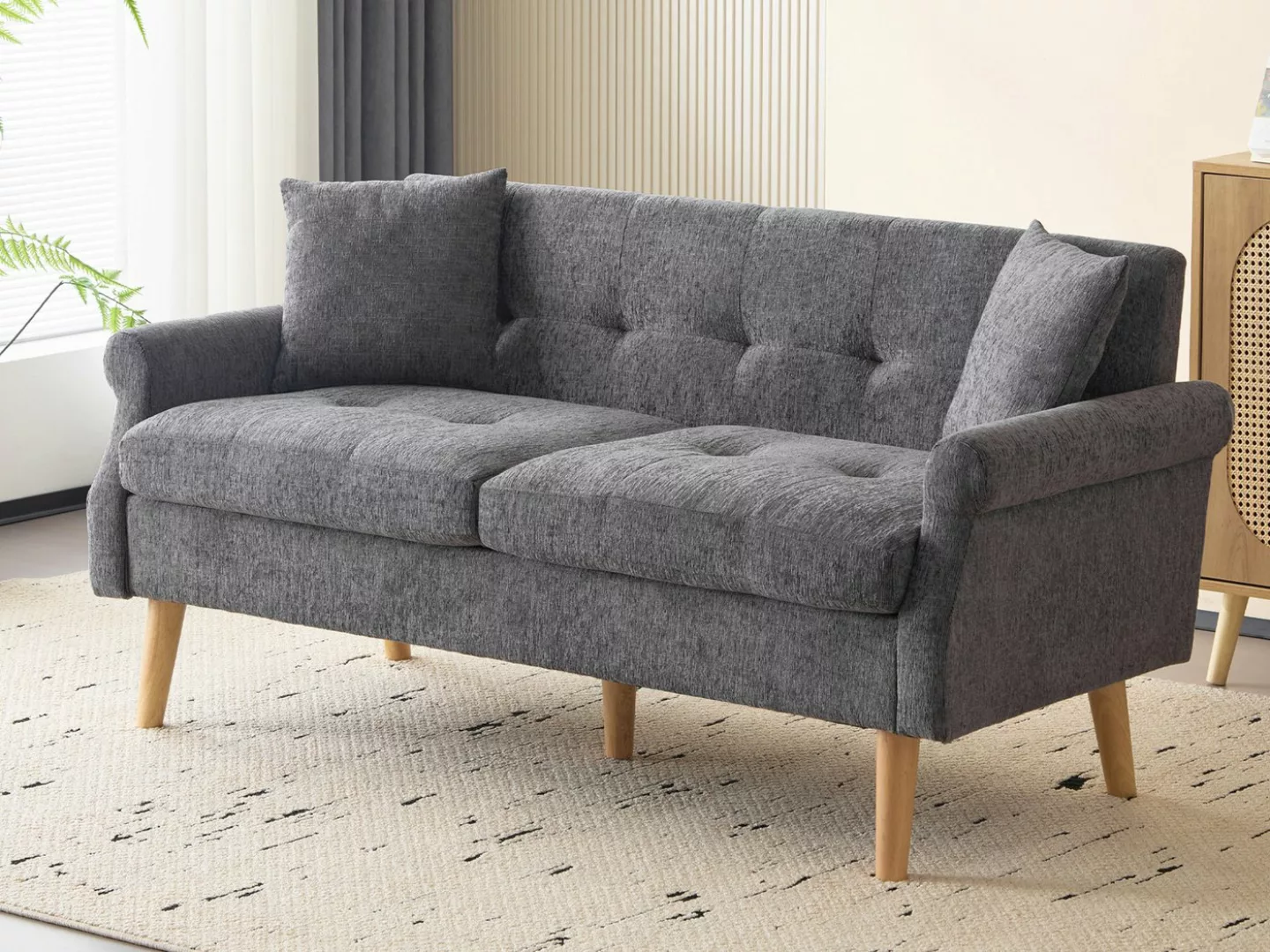 KLAM HOME Sofa Modernes Design Polstersofa mit dicken Kissen Holzbeinen und günstig online kaufen