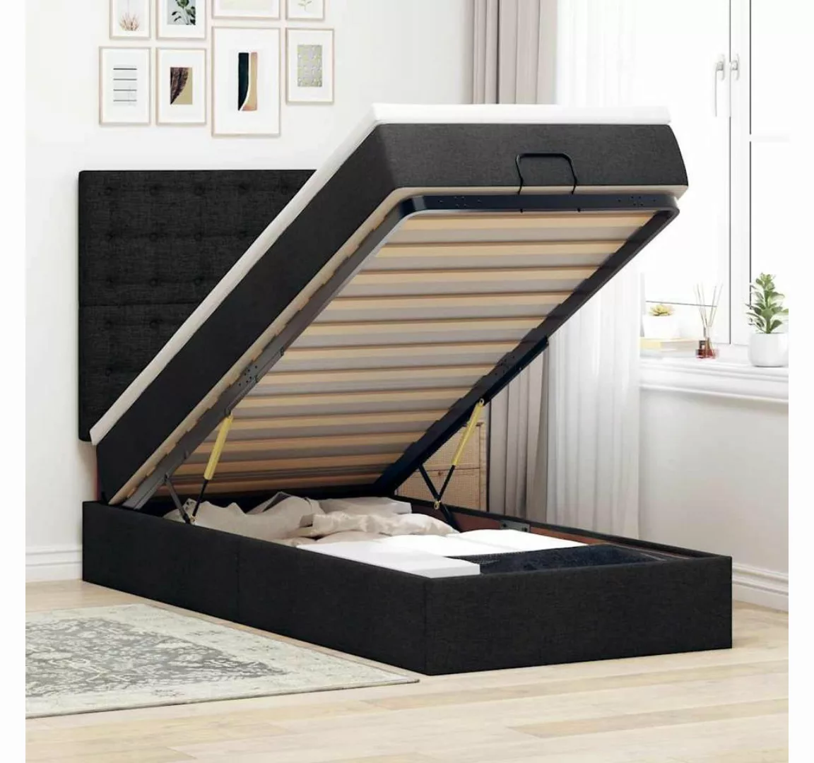 vidaXL Bett, Ottomane Bett mit Matratze & LEDs Schwarz 80x200 cm Stoff günstig online kaufen