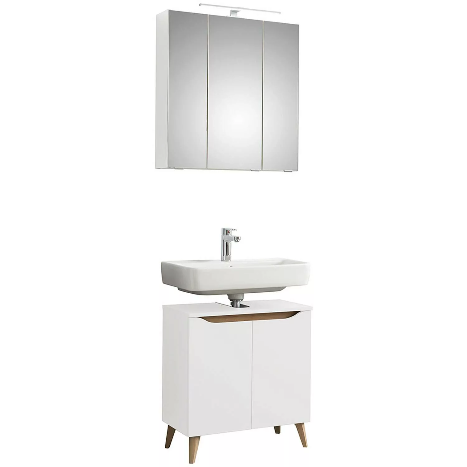 Badezimmer Waschplatz Set mit Füßen in Holzoptik QUEIMADOS-66 in Weiß Glanz günstig online kaufen