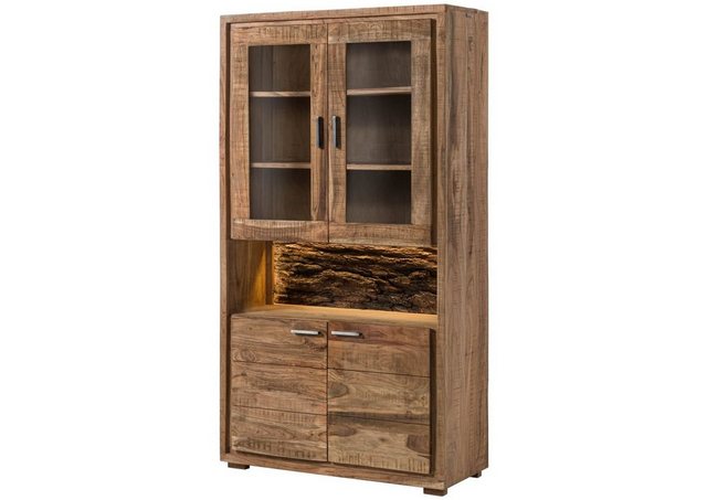 Massivmoebel24 Standvitrine (Vitrine Akazie 98x40x180 natur lackiert BARK # günstig online kaufen