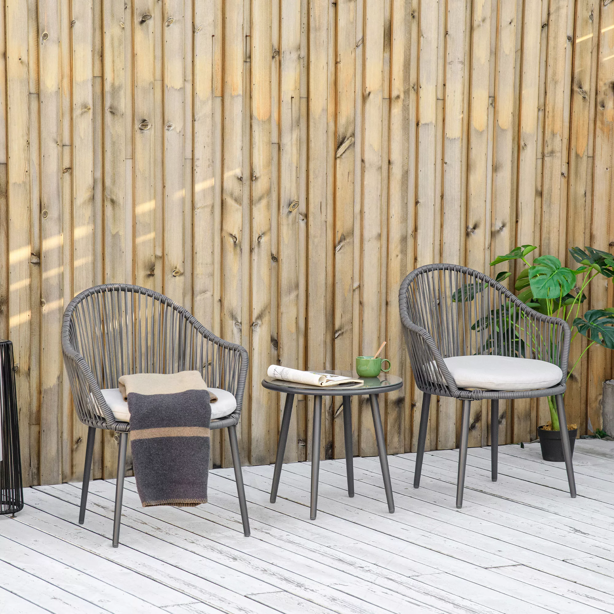 Outsunny 3-teilige Rattan Gartenmöbel-Set Sitzgruppe, Gartengarnitur mit 2 günstig online kaufen