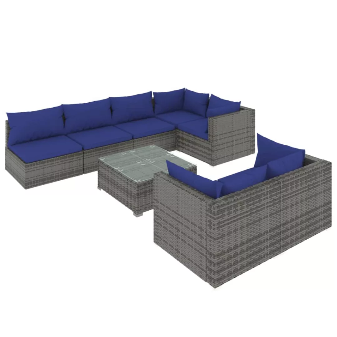 Vidaxl 8-tlg. Garten-lounge-set Mit Kissen Grau Poly Rattan günstig online kaufen