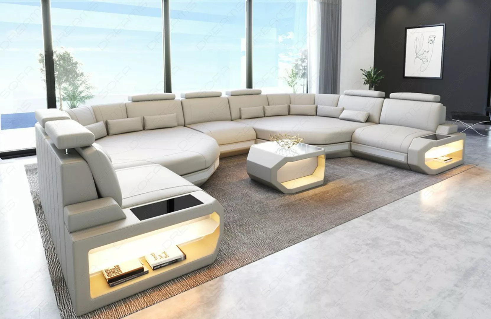 Sofa Dreams Wohnlandschaft Leder Couch Asti Sofa, Couch, XXL U Form Lederso günstig online kaufen
