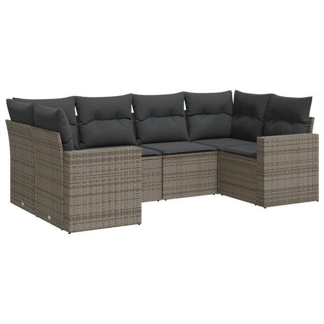 vidaXL Sofaelement 6-tlg. Garten-Sofagarnitur mit Kissen Grau Poly Rattan ( günstig online kaufen