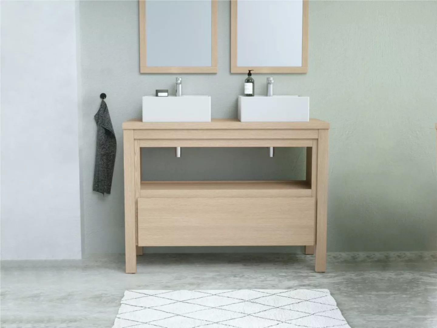 Waschbeckenunterschrank mit Doppelwaschbecken - 120 cm - Eichenholzfurnier günstig online kaufen