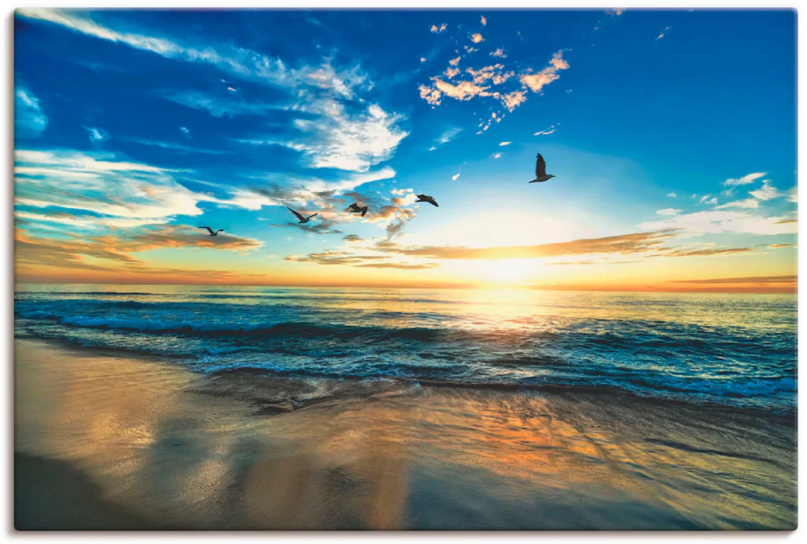 Artland Wandbild »Strand Möwen Meer Sonnenuntergang«, Sonnenaufgang & -unte günstig online kaufen