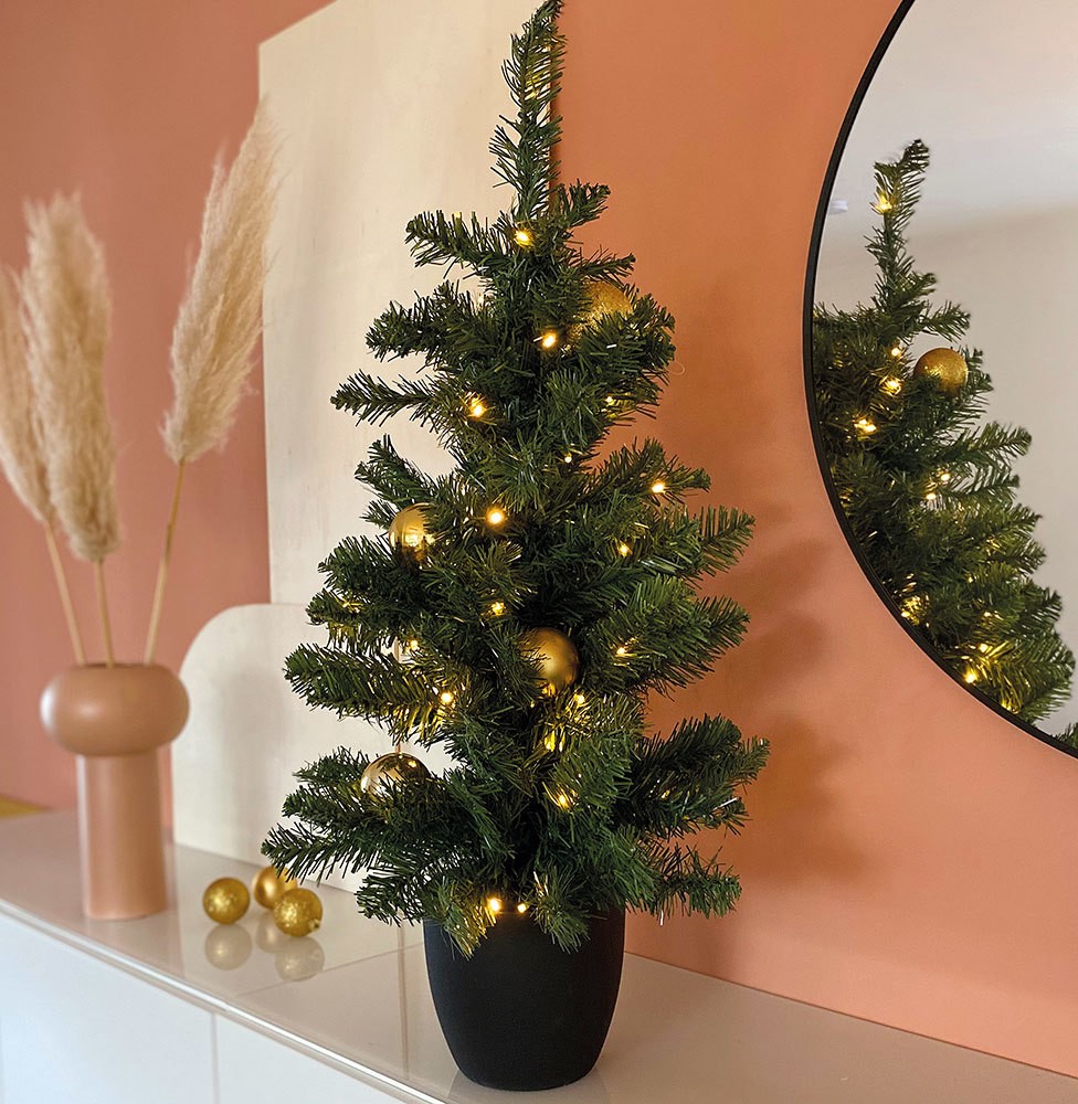 Weihnachtsbaum künstlich mit Beleuchtung 90cm mit Topf LED Warmweiß günstig online kaufen