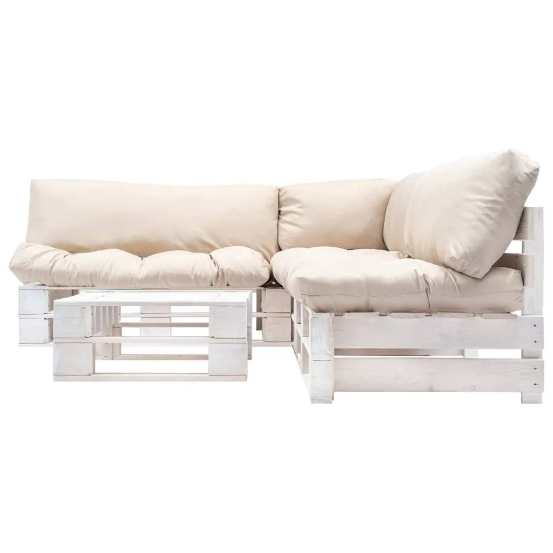 4-tlg. Garten-paletten-sofagarnitur Sandfarbige Kissen Holz günstig online kaufen