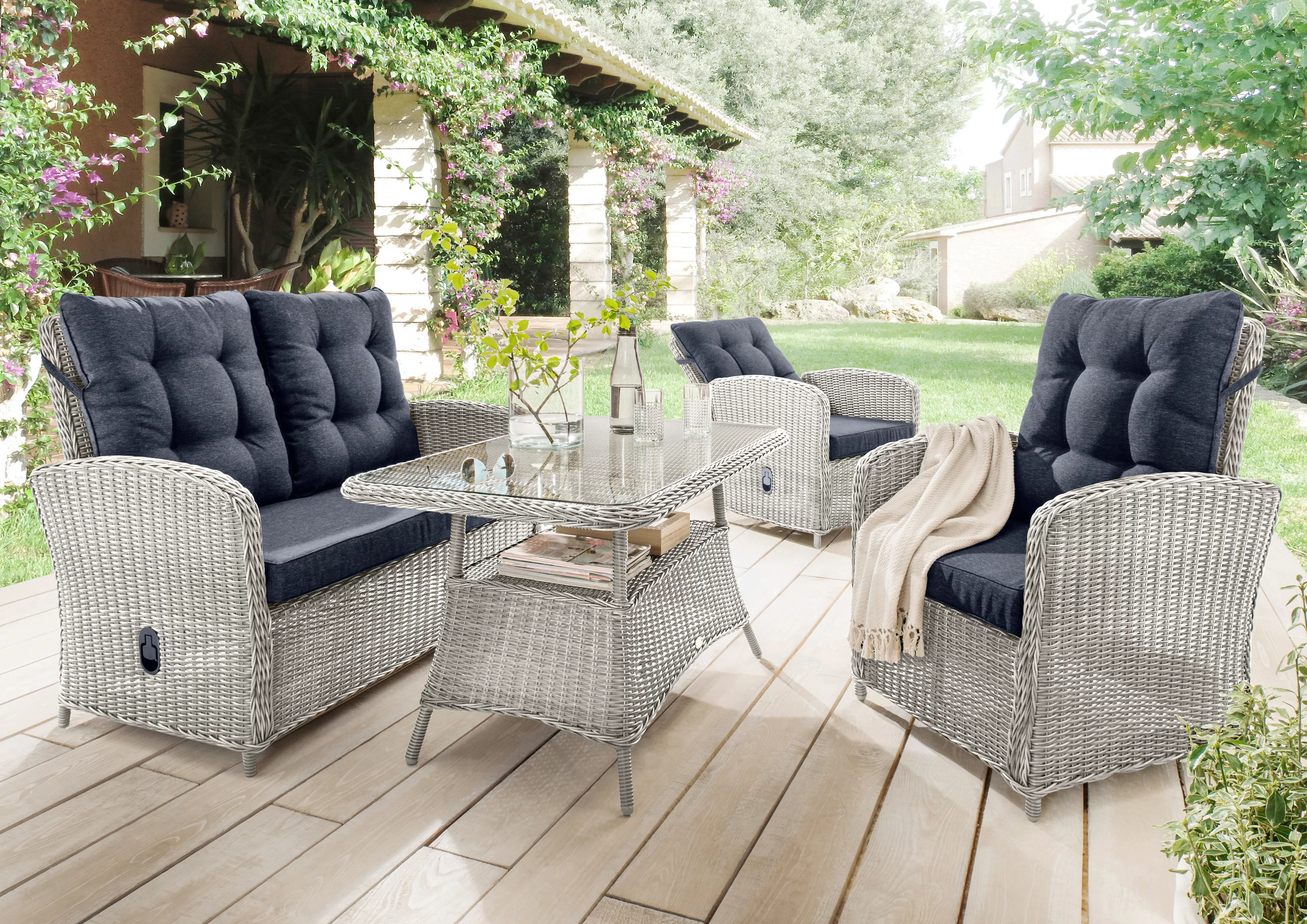 Destiny Gartenlounge-Set "MERANO", (11 tlg., 1x 2er Sofa, 2x Sessel, 1x Tis günstig online kaufen