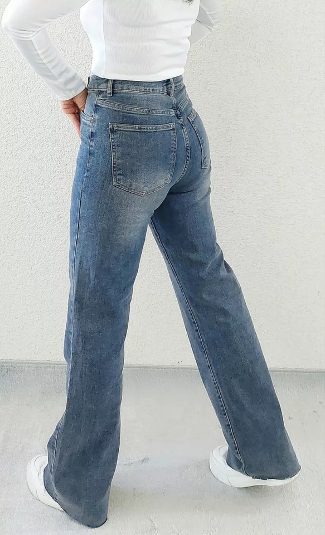 HELLO MISS Gerade Jeans Blaue Damen Jeans mit hoher Taille und weitem Bein günstig online kaufen