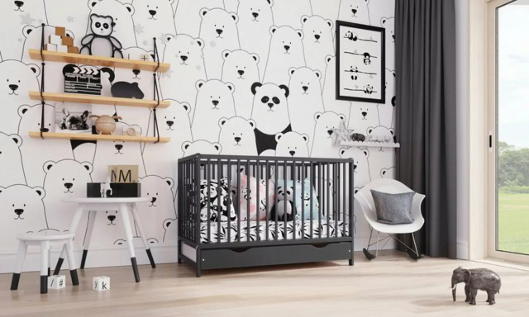 thematys Babybett 60x120cm Weiß oder Schwarz höhenverstellbar Kinderbett Ki günstig online kaufen