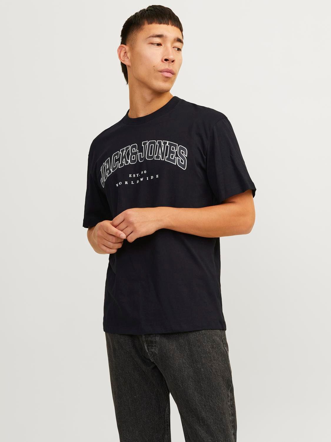 Jack & Jones Herren Rundhals T-Shirt JJECALEB VARSITY - Relaxed Fit günstig online kaufen