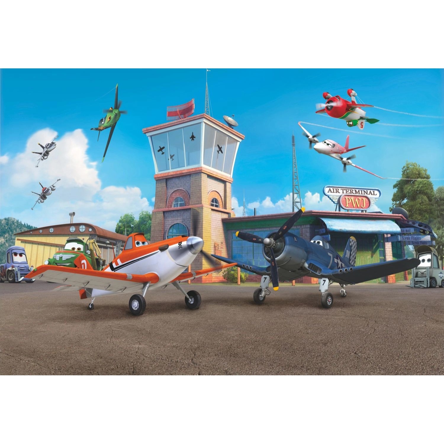 Disney Fototapete Flugzeuge Blau Orange und Grün 368 x 254 cm 612220 günstig online kaufen