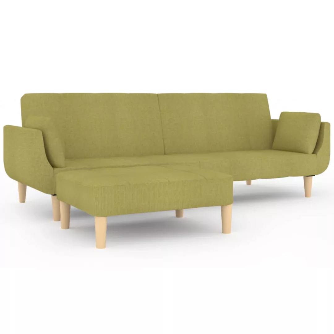 Vidaxl Schlafsofa 2-sitzer Mit Hocker & Zwei Kissen Grün Stoff günstig online kaufen