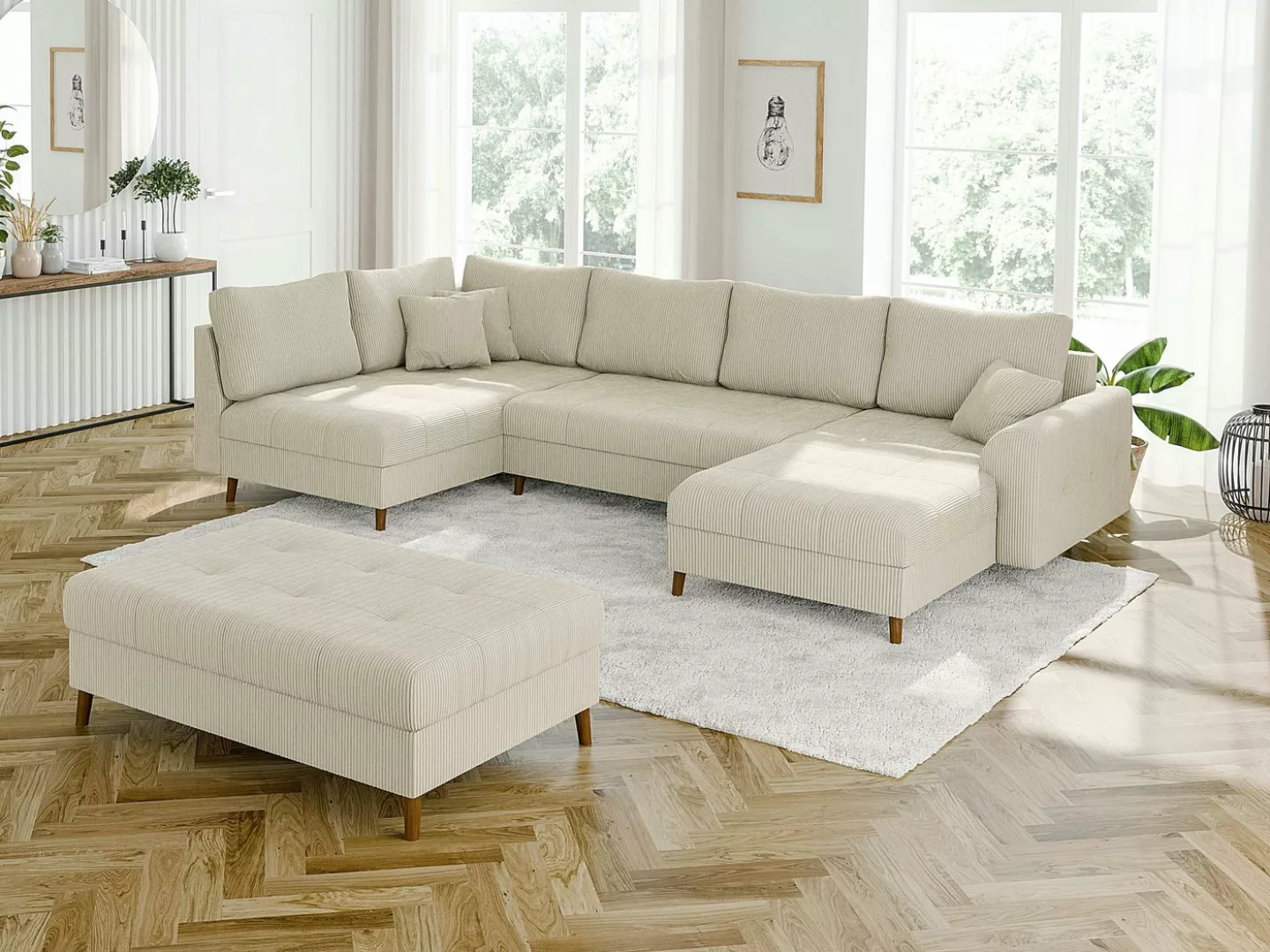 S-Style Möbel Wohnlandschaft und Hocker Zara mit Schlaffunktion aus Cord-St günstig online kaufen