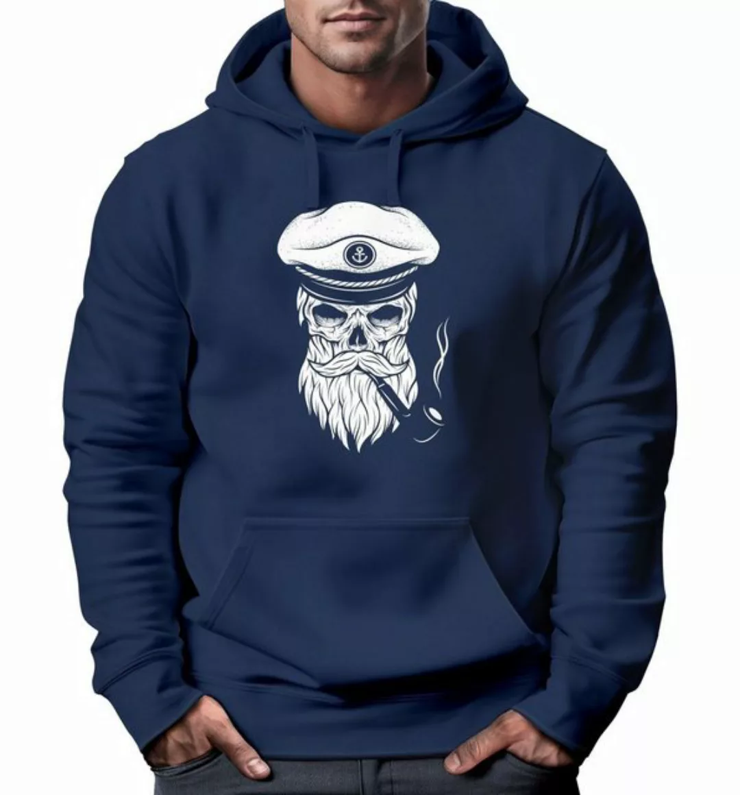 Neverless Hoodie Hoodie Herren Sweatshirt Totenkopf Kapitän Captain Skull B günstig online kaufen