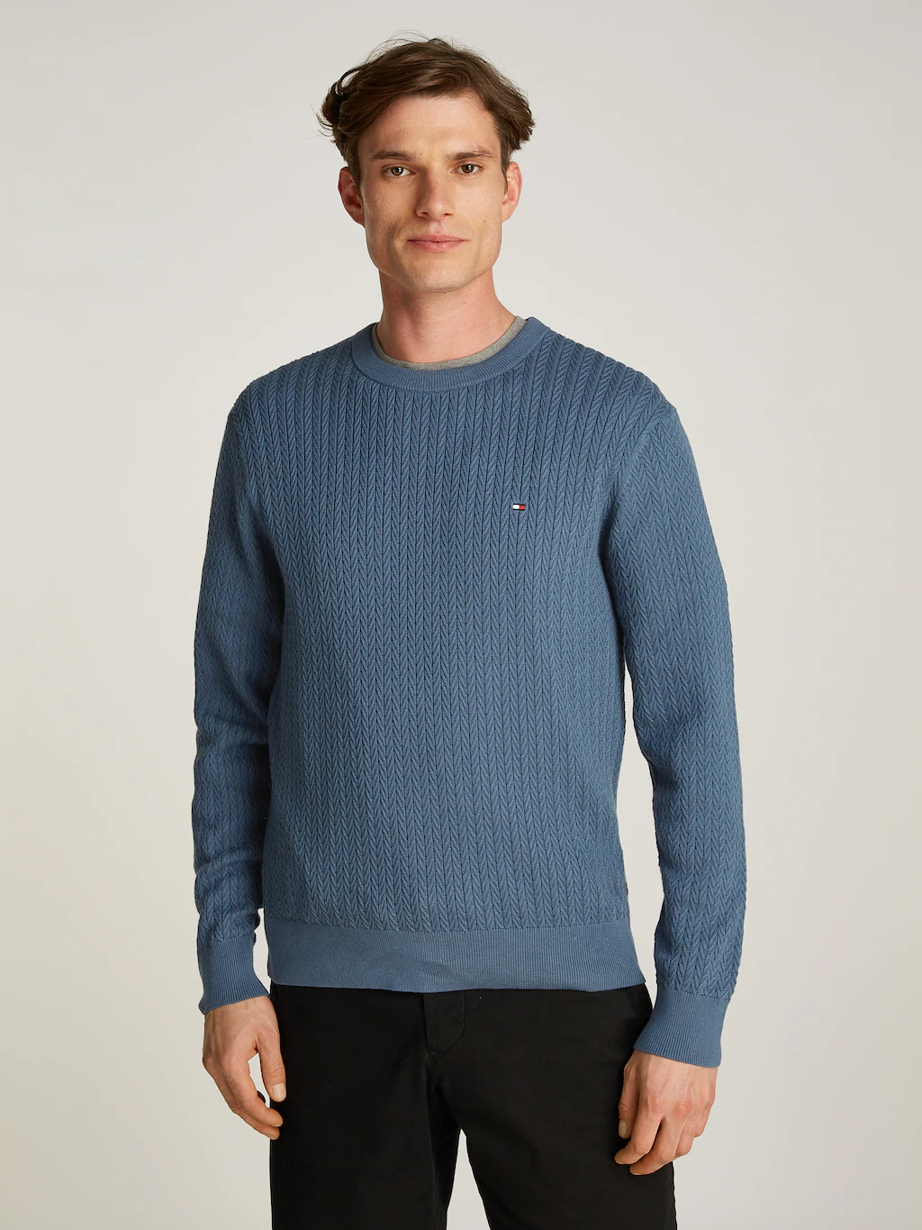 Tommy Hilfiger Strickpullover HERRINGBONE STRUCTURE C NK mit Zopfmuster günstig online kaufen